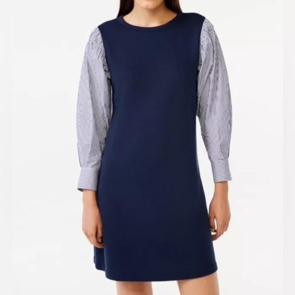 Free Assembly Organic Cotton Minidress Blue & White Shirt Dress Size Small